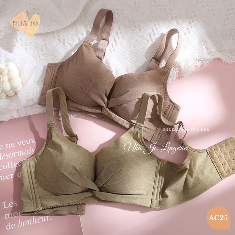 Áo Lót Nâng Ngực Đệm 3,5cm Cotton Không Gọng Bản Lưng Rộng Cúp Thông Hơi AC25 Nhà Jo