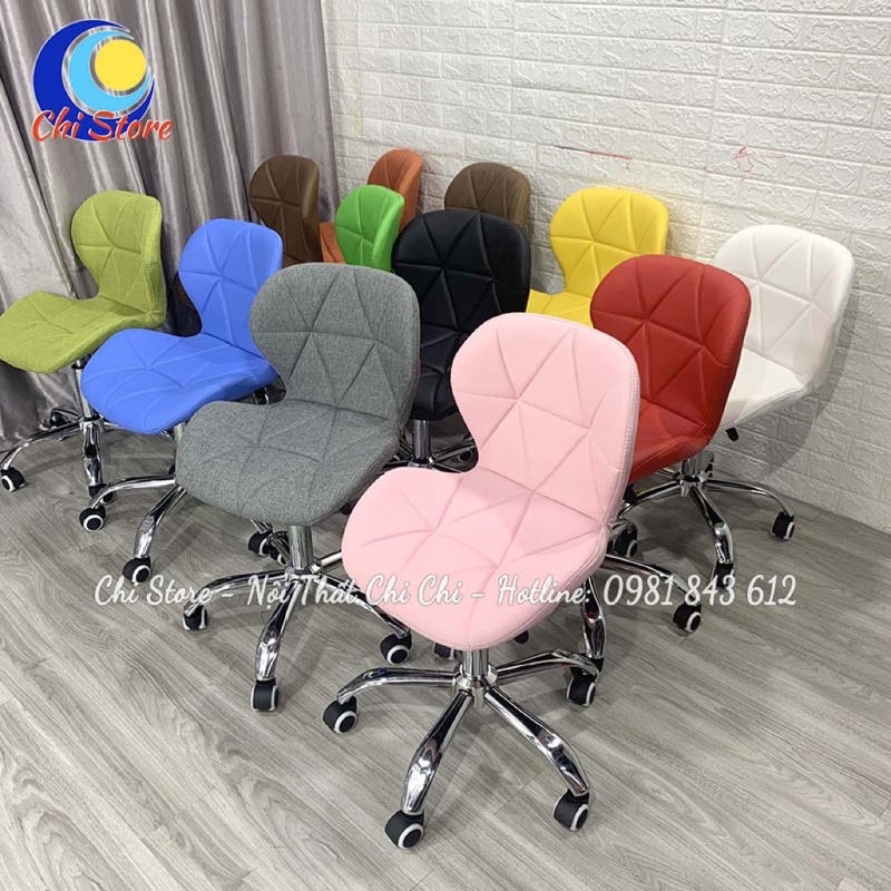Ghế Trang Điểm Xoay Bánh Xe, Ghế Spa Làm Tóc Thẩm Mỹ Điều Chỉnh Độ Cao 40/55cm Xoay 360 Độ Mẫu Kim Cương