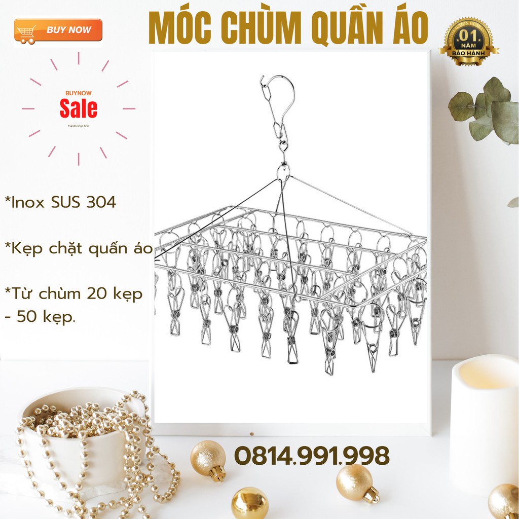 Móc Chùm Inox 304 Cao Cấp Bền Đẹp, Mắc Phơi Quần Áo