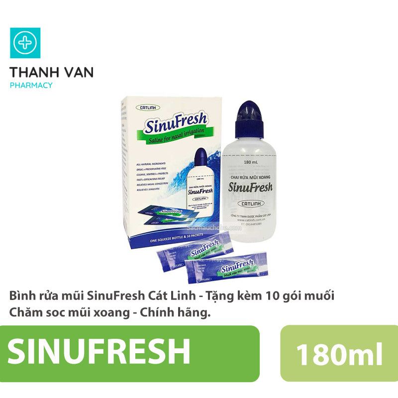 Bình rửa mũi SinuFresh Cát Linh - Tặng kèm 10 gói muối - Chăm soc mũi xoang - Chính hãng.