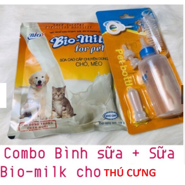 Combo Sữa Bio và Bình Sữa 60ml cho chó mèo con - Kún Miu Pet Shop