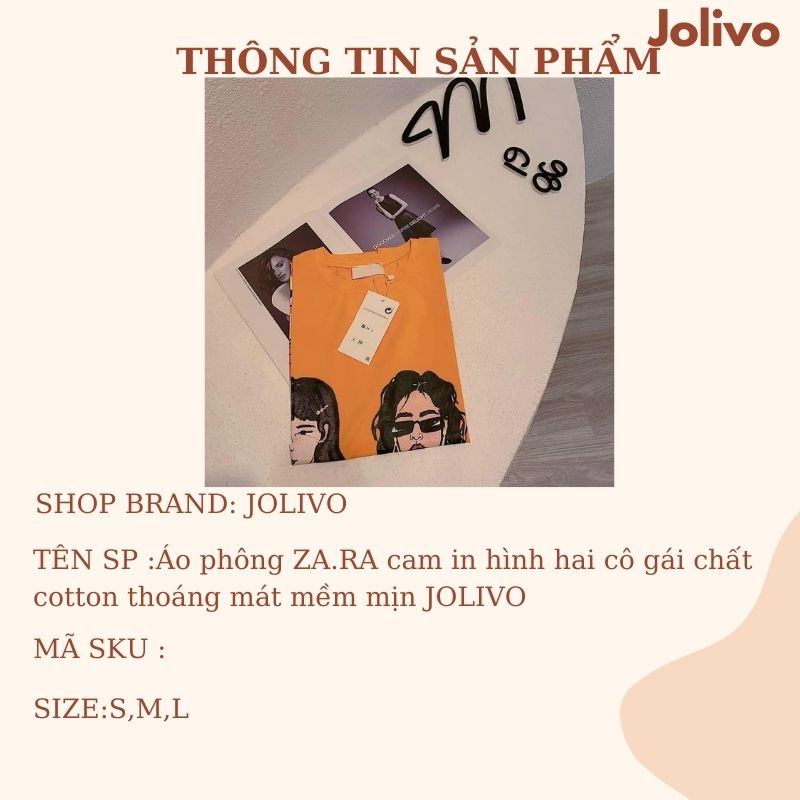 Áo thun nữ form rộng tay ngắn ZA.RA cam hình hai cô gái chất cotton phông JOLIVO M1.010.S | BigBuy360 - bigbuy360.vn