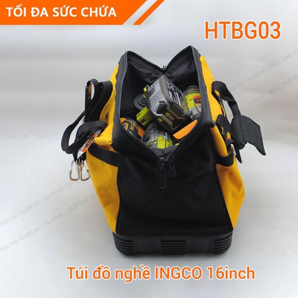 Túi đồ nghề Ingco HTBG03 16 inch đế nhựa chống mài mòn, vải chống thấm / túi đựng dụng cụ đa năng cơ khí, điện lạnh