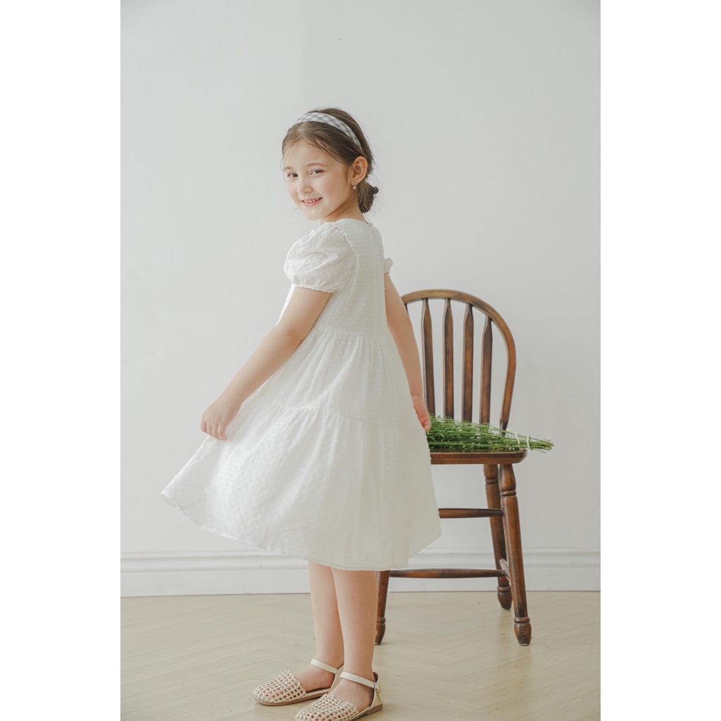 Đầm thiết kế bé gái CRABIE babydoll cộc tay bèo nhún công chúa xinh xắn - Suzy dress - Trắng