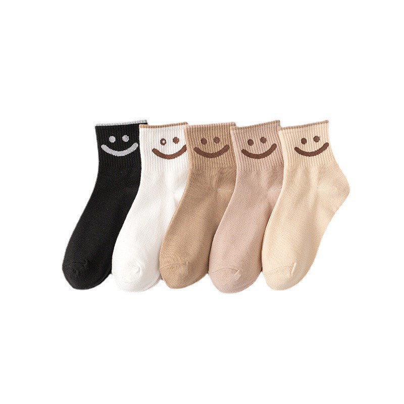 [Mã FAMARAL1 giảm 10K đơn 50K]Tất cổ cao vớ cổ cao nam nữ mặt cười 369 vải cotton co giãn thời trang
