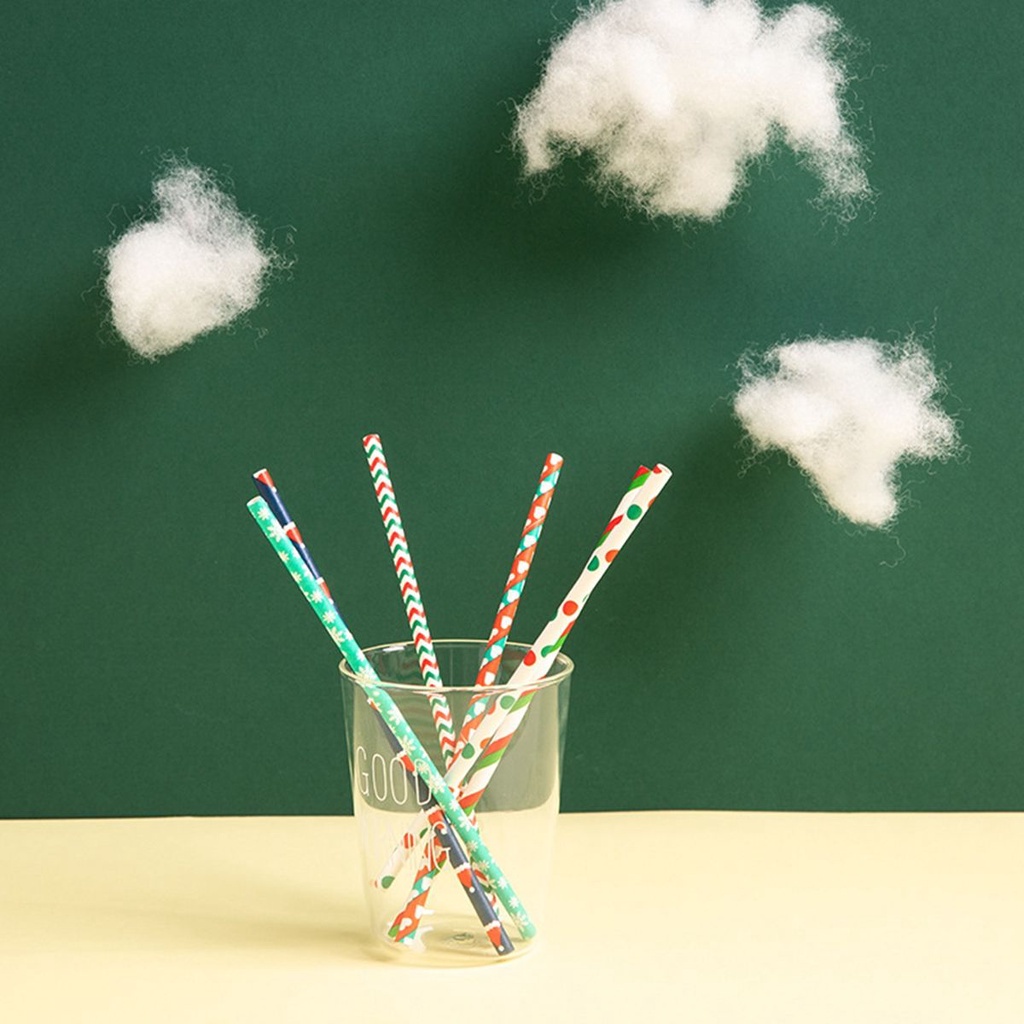 Bộ 25 Ống Hút Giấy Dùng Một Lần Trang Trí Tiệc Giáng Sinh Năm Mới