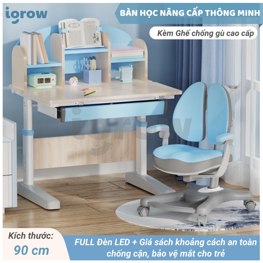 Bộ bàn học sinh CHỐNG GÙ và CHỐNG CẬN Igrow cao cấp, nâng nghiêng 45 độ