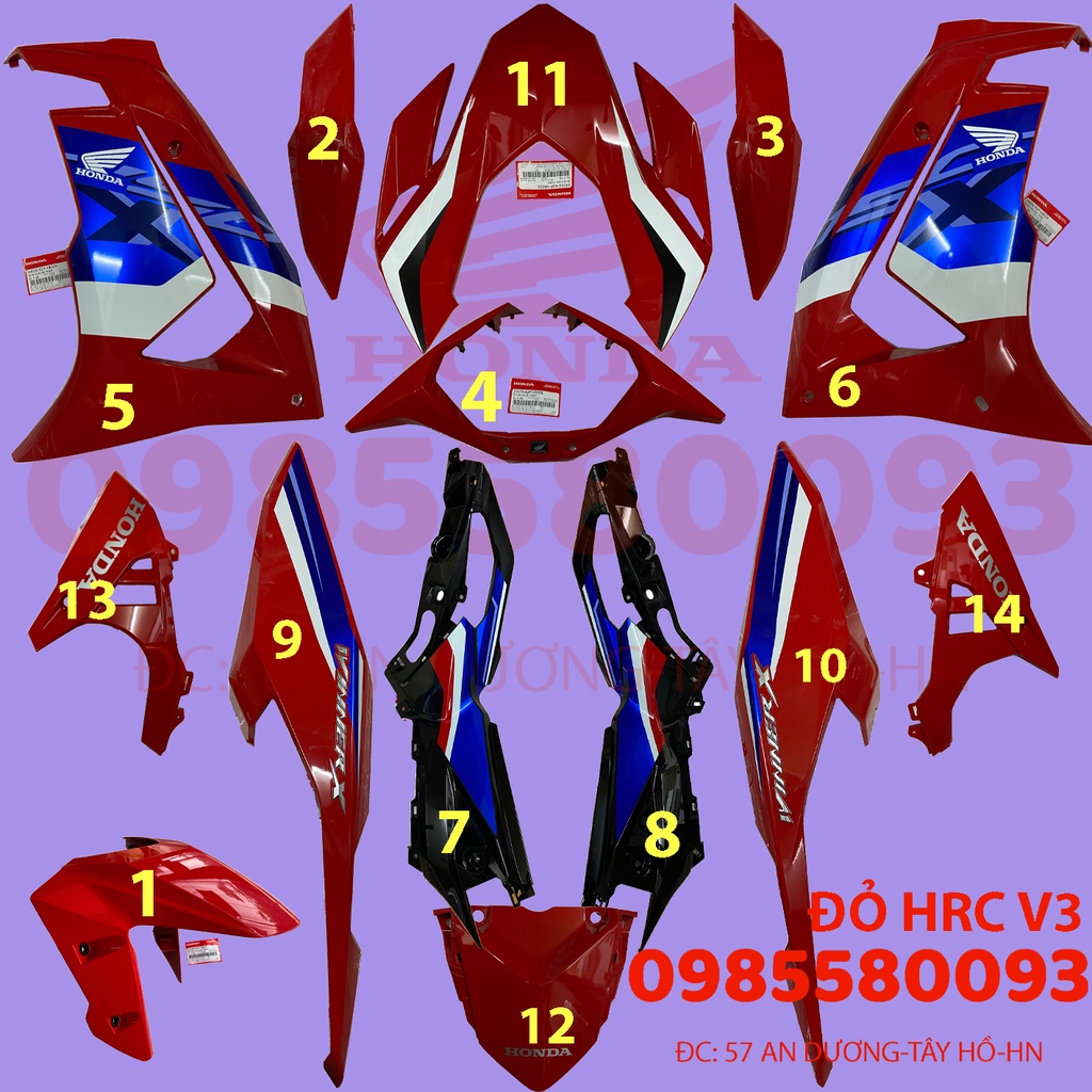 DÀN ÁO WINNER X V3 2022, MÀU ĐỎ HRC CHÍNH HÃNG HONDA