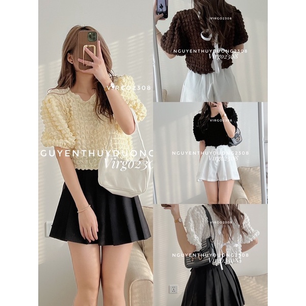 ÁO XỐP HẠT NƠ LƯNG TAY BỒNG”DAILY TOP” tiểu thư