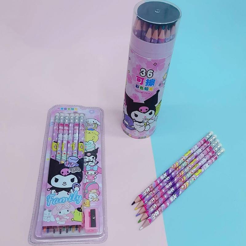 Bộ 36 Bút Chì Màu Vẽ Tranh Sơn Dầu Họa Tiết Hoạt Hình Sanrio Mymelody Kuromi Cinnamoroll Chuyên Dụng Làm Quà Tặng Cho Bé