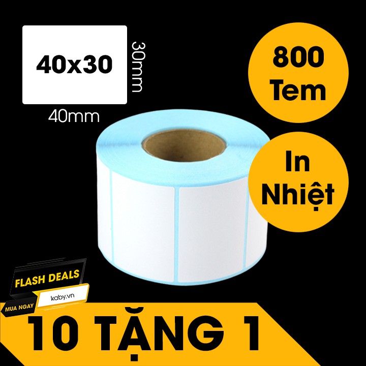 Giấy In Mã Vạch 40x30 mm (Cuộn 800 Tem) - Decal Nhiệt 4x3 cm - Giấy In Tem Trà Sữa (Đế Xanh)