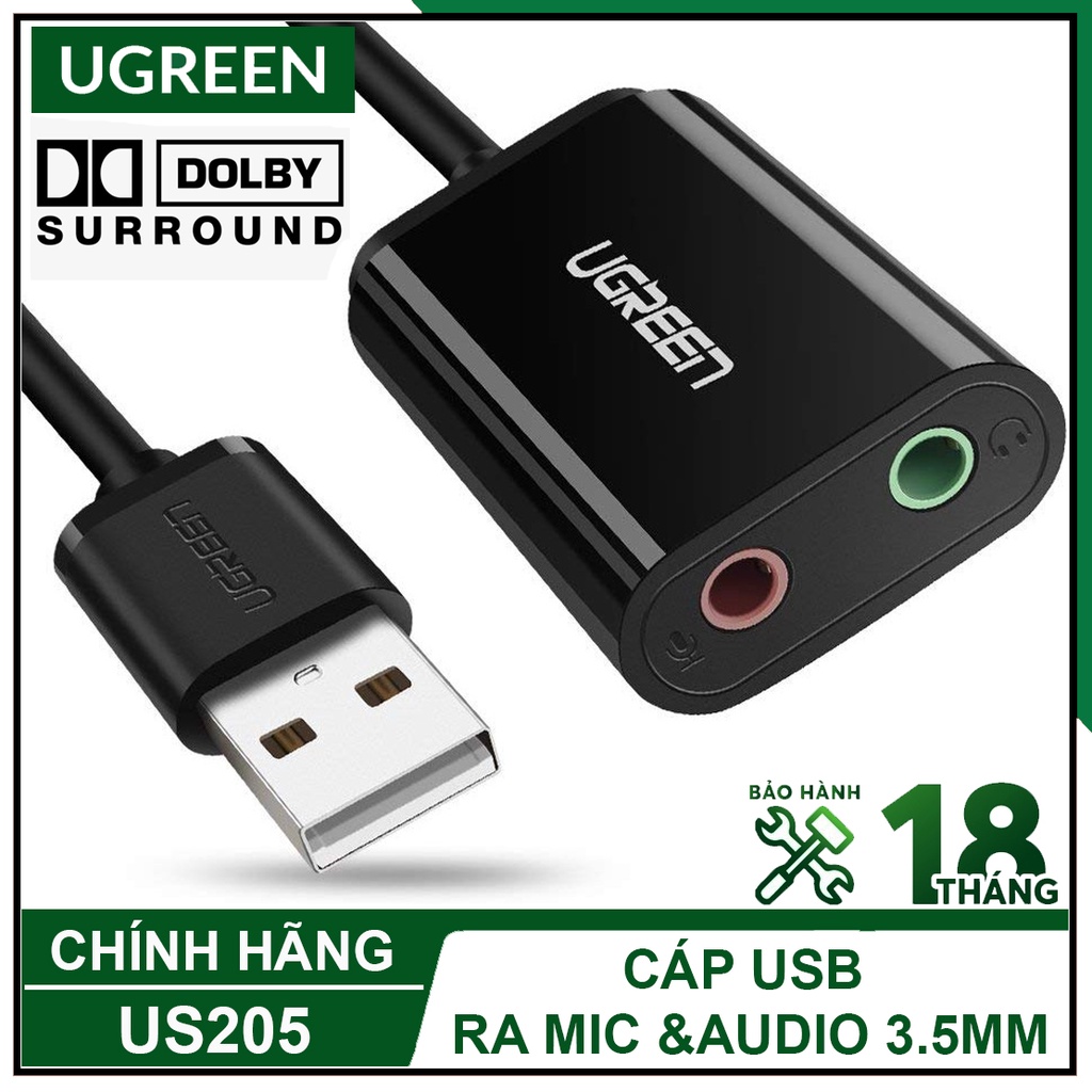 Cáp USB Ra Mic &amp; Audio 3.5mm Cao Cấp, UGREEN US205 Chính Hãng