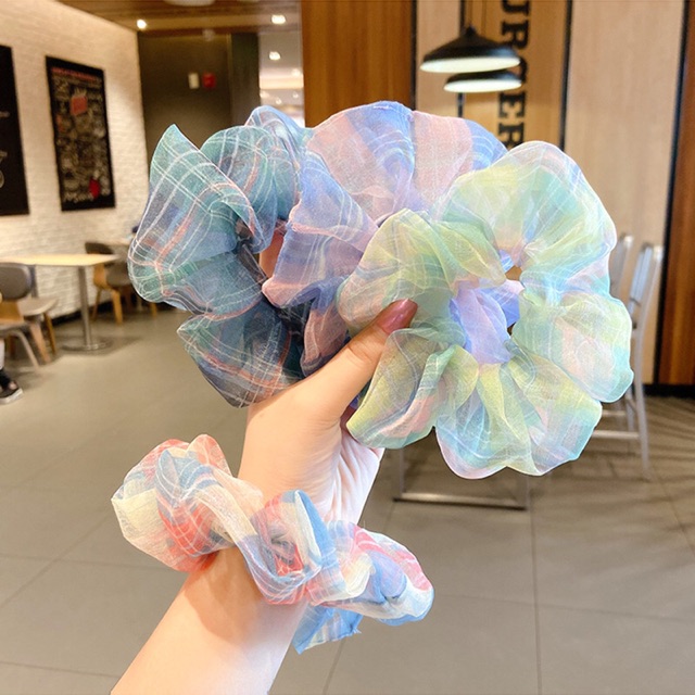 Chun cột tóc Scrunchies voan tơ,scrunchies kẻ