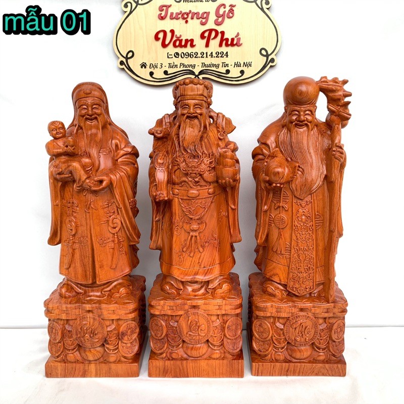 Bộ tượng tam đa Phúc Lộc Thọ gỗ Hương cao 40 cm