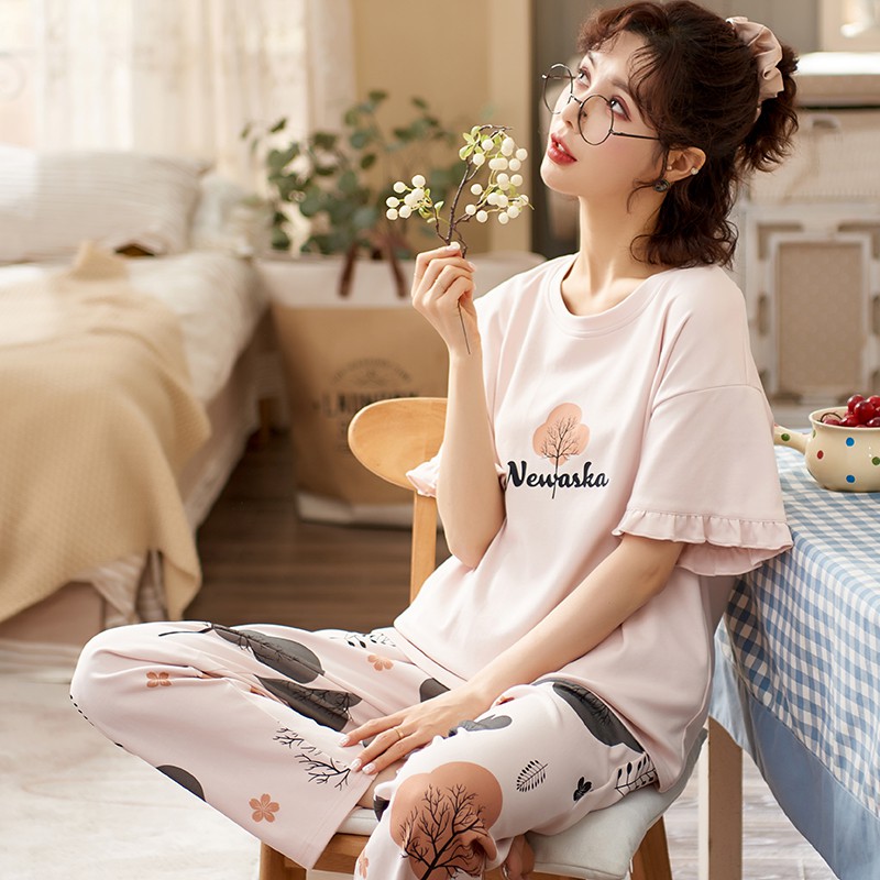 Bộ Đồ Ngủ Cotton Ngắn Tay Xinh Xắn Dành Cho Nữ 2021