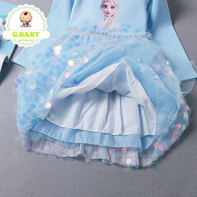 Váy Elsa Dài Tay Mẫu Mới Nhất 2020-2021 Chất Cotton Mịn Đẹp Cho Bé Gái