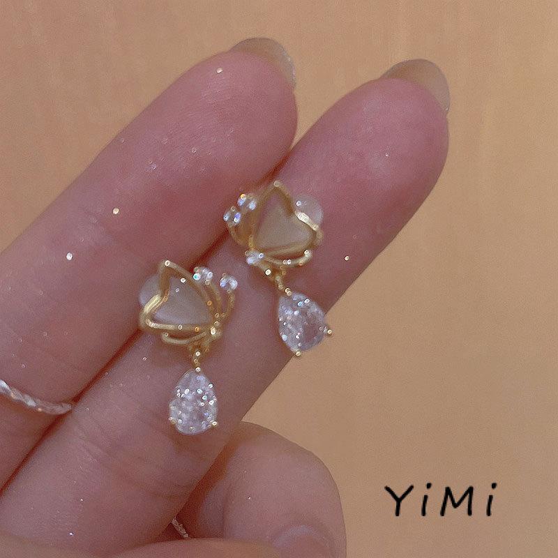 🎀Bông Tai Mạ Bạc 925 Đính Đá Opal Hình Giọt Nước Bướm Giọt Nước Thời Trang Cho Nữ