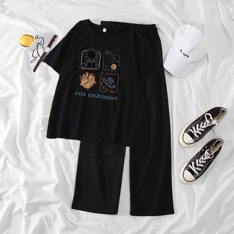 Sét Áo hành tinh P.x+quần suông trơn, Áo thun from rộng, Chất đẹp không xù, quần suông ống rộng, Sét bộ mặc ở nhà - MODY