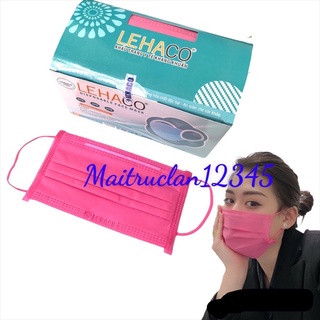 Khẩu trang y tế LeHaCo màu Hồng đậm cả dây hộp 50 cái
