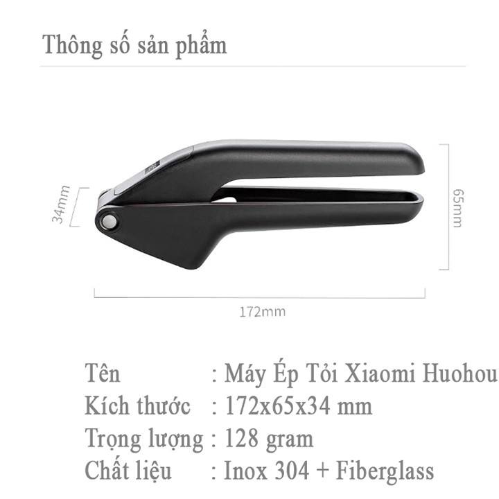 Dụng cụ ép nghiền tỏi, hành, gừng inox Xiaomi Huohou cao cấp