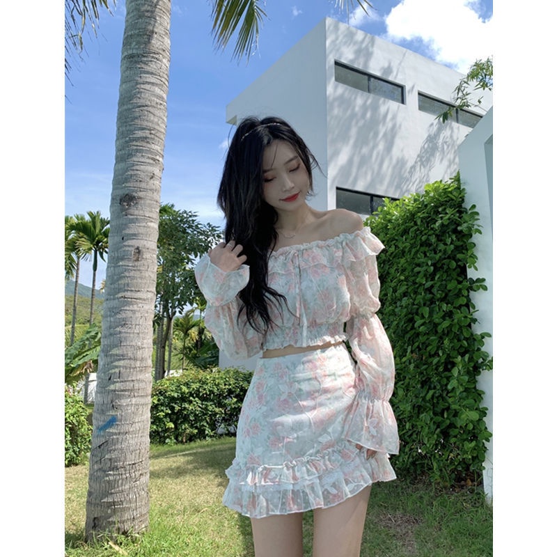Bộ Áo Ren Hoa Trễ Vai + Chân Váy Ôm Dáng Thời Trang Xuân Hè Hàng Mới 2022