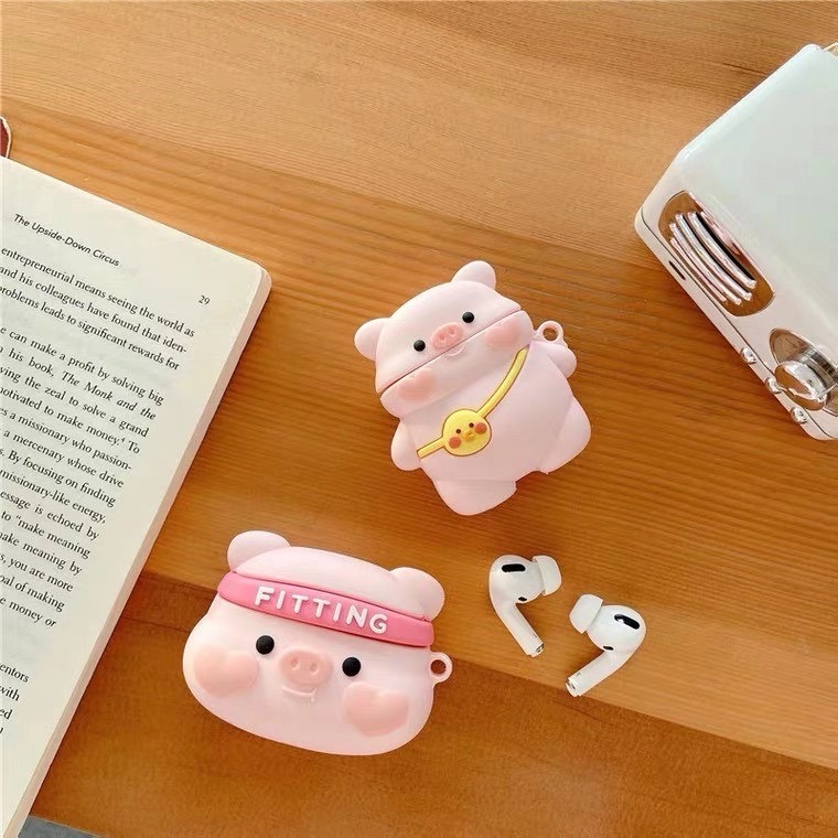 Vỏ hộp tai nghe hình chú heo hoạt hình 3D dễ thương cho Airpods 1/2