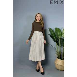 Chân váy dập ly màu trắng EMIX