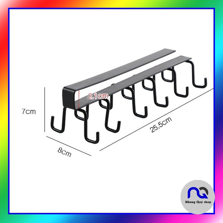 Giá 12 móc treo đồ gắn, cài, kẹp dưới tủ bếp, tủ quần áo, kệ bàn, để cốc ly dụng cụ nấu ăn bằng sắt tiện lợi