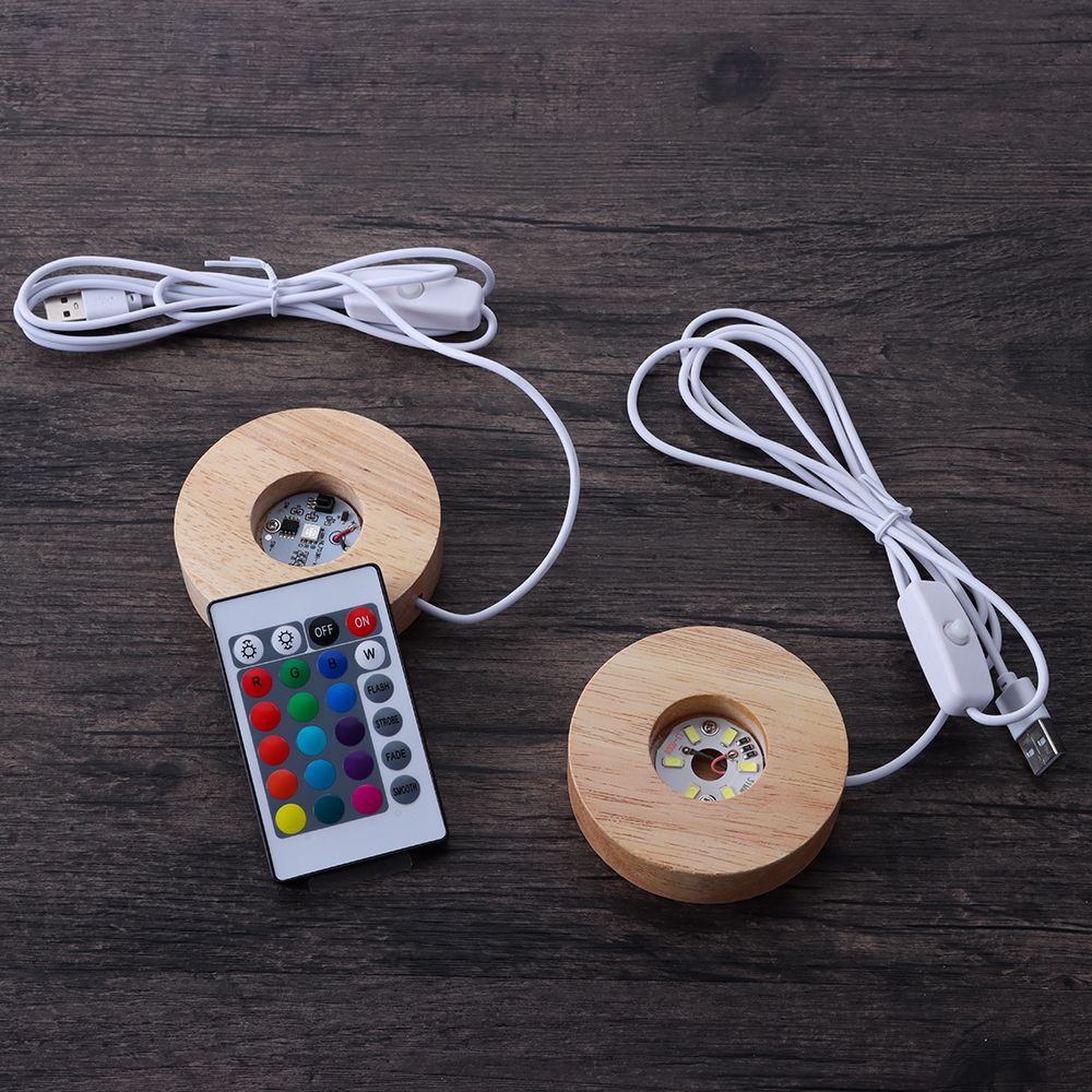 Đế Gỗ Tròn Có Đèn Led Thay Đổi Màu Sắc Độc Đáo Trang Trí Nhà Cửa