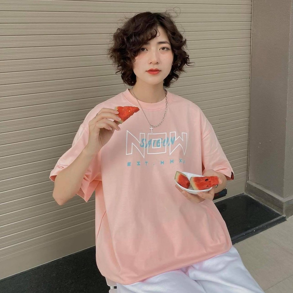 Áo thun tay lỡ Now Saigon I&O full tag cotton nam nữ form rộng unisex - Gin Store