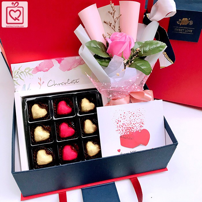 Bộ quà tặng Valentine From my heart hộp socola, dây chuyền bạc trái tim kèm túi trong suốt tặng bạn gái