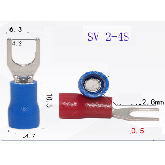 100 chiếc Đầu cốt chữ Y/ đầu cốt chẻ bọc nhựa SV1.25-3.2/4S/5S  và SV2-.3.2/4S/5S SV3.5-5 SV5.5-6