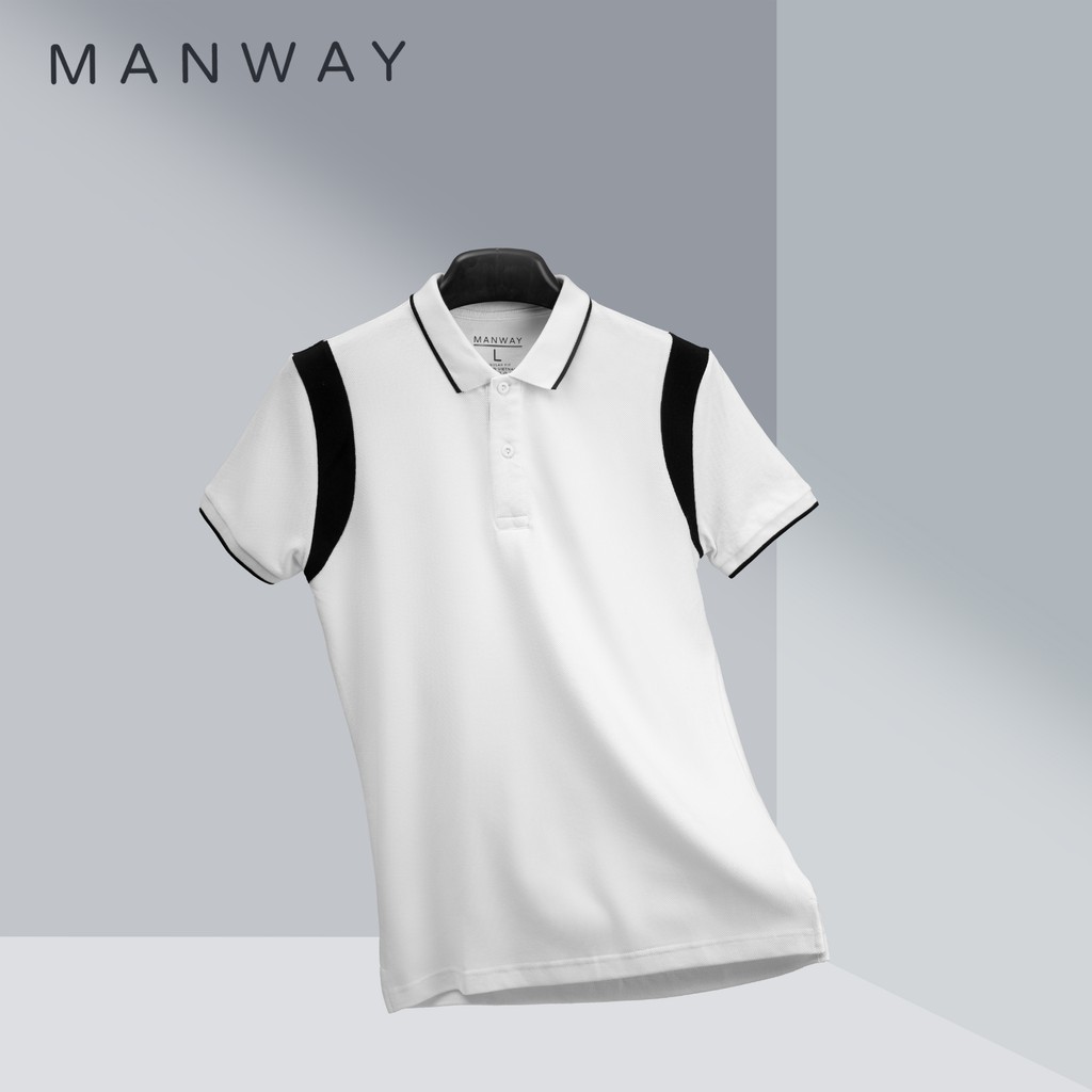 Áo phông nam có cổ Cotton 240gsm phiên bản Polo ComfortMax 1.0 phối đen dày dặn lịch sự thoải mái - thương hiệu MANWAY | BigBuy360 - bigbuy360.vn