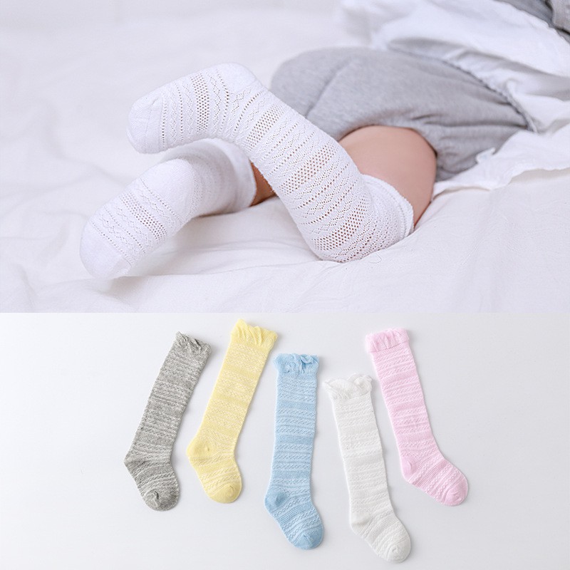 Vớ Cotton Dài Qua Gối Phối Lưới Mỏng Thời Trang Mùa Hè Cho Bé 0-1 Tuổi