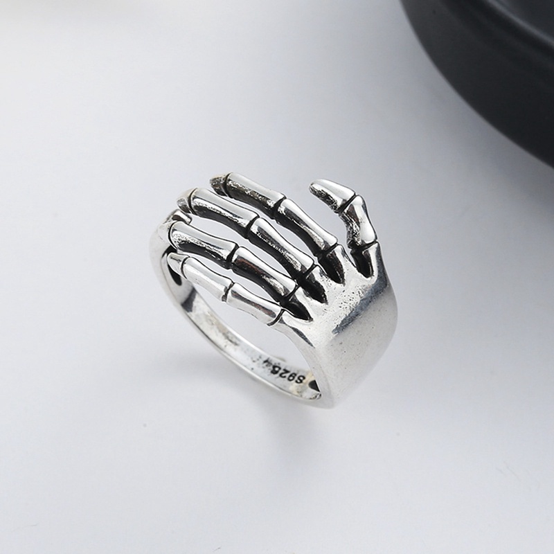 Nhẫn Hình Bộ Xương Màu Bạc Bằng Nhựa Resin Phong Cách Vintage Thời Trang Unisex