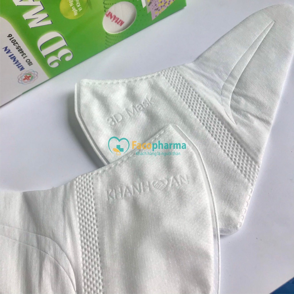 Combo 5 hộp khẩu trang 3D Mask 4 lớp ngăn ngừa vi khuẩn khói bụi hiệu quả Khánh An hộp 10 cái người lớn x5KA3DO trắng