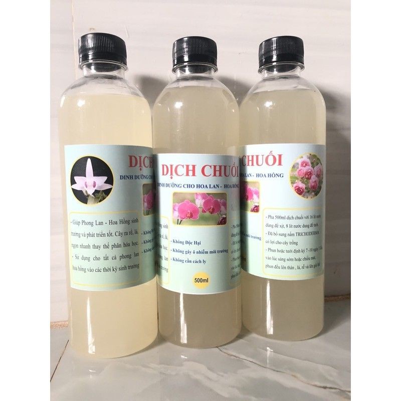 Dịch chuối vi sinh đậm đặc chai 500ml dùng tưới rau, hoa hồng, hoa mai, hoa lan