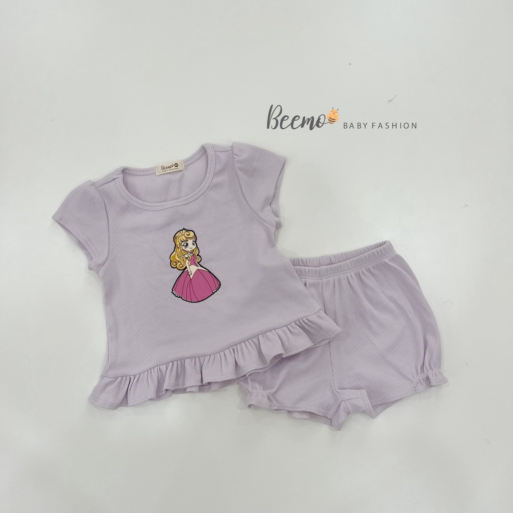 Bộ quần áo cộc tay cho bé gái Beemo, chất liệu thun tăm, họa tiết công chúa cực xinh, giao màu ngẫu nhiên B147
