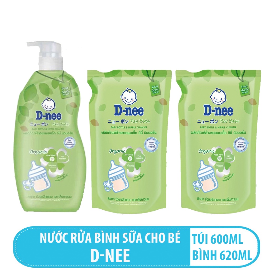 Nước Rửa Bình Sữa Dnee Chai 620ml, Túi 600ml Mẫu Mới