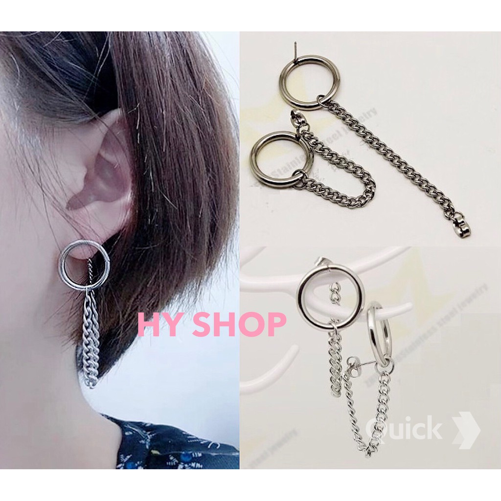 bông tai titan tròn xích - Bông Tai Xỏ Lỗ Unisex Dành Cho Cả Nam Và Nữ