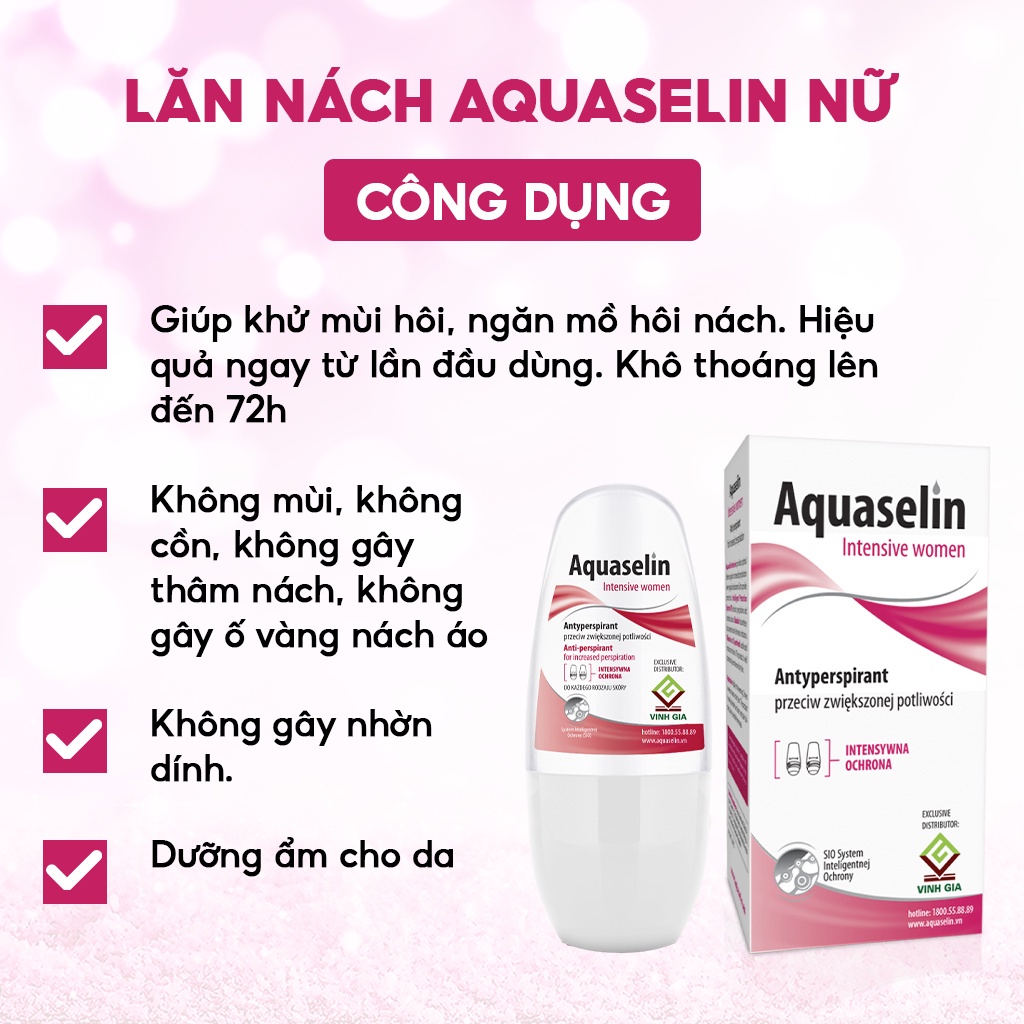 Lăn Khử Mùi AQUASELIN Sensitive Women Không Gây Thâm Nách, Ố Vàng Áo Dùng Cho Nữ Ra Mồ Hôi/Mùi Hôi (mức vừa phải) 50ml