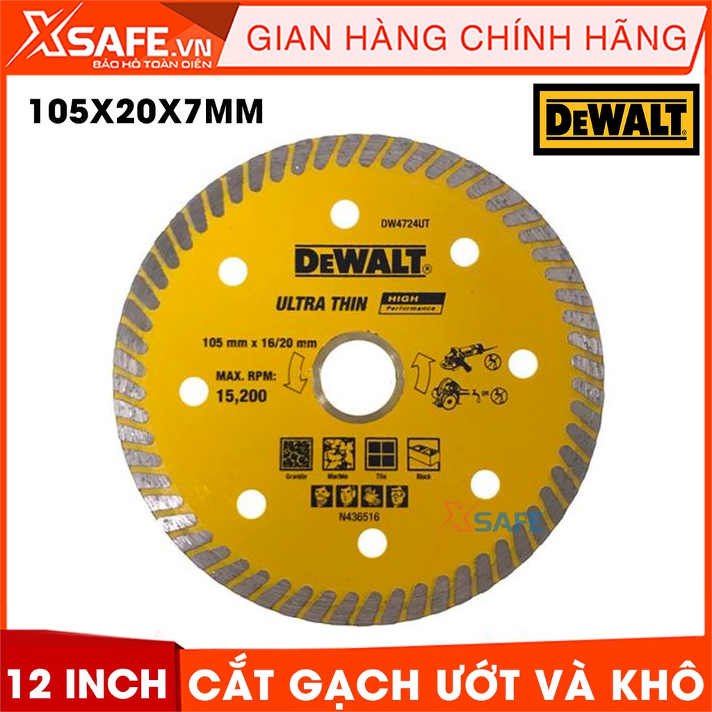 Đĩa cắt ướt và khô DEWALT DW4724-B1 105x20x7mm công nghệ Mỹ Lưỡi cắt DeWalt đường kính lưỡi cắt 105mm, dùng cắt gạch