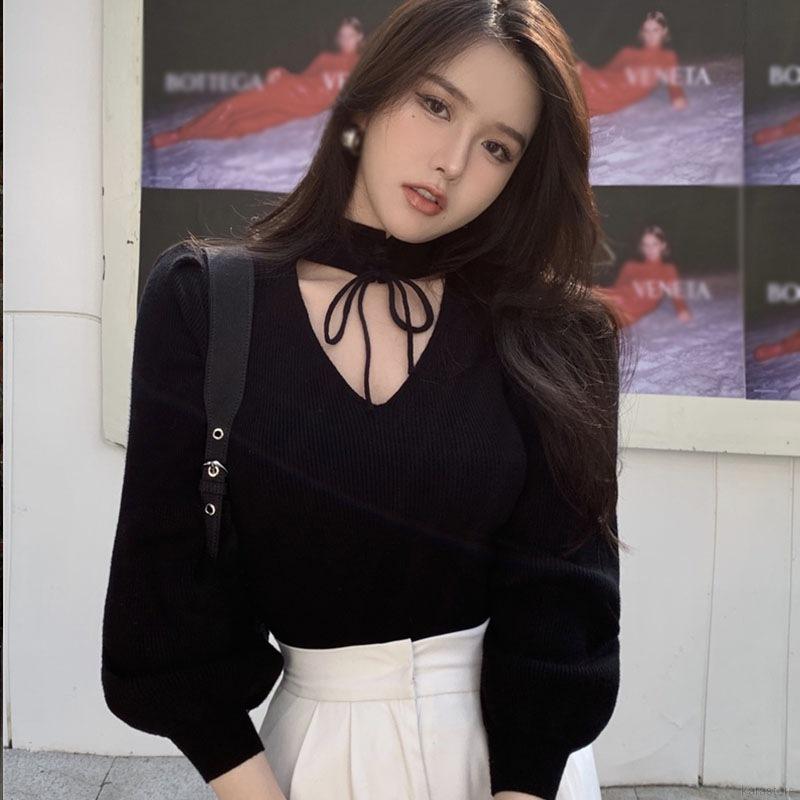 Áo Dệt Kim Tay Dài Cổ Chữ V Thiết Kế Buộc Dây Gợi Cảm | BigBuy360 - bigbuy360.vn