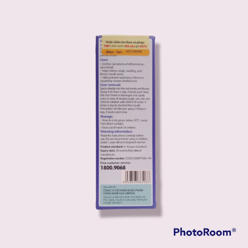 Dung dịch xịt họng Afree giúp phòng viêm nhiễm đường hô hấp