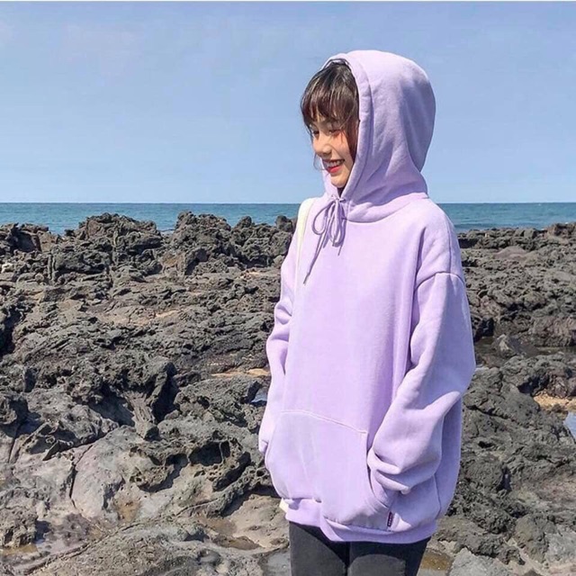Áo Hoodie Basic Tay Dài Túi Bụng Tím Mộng Mơ