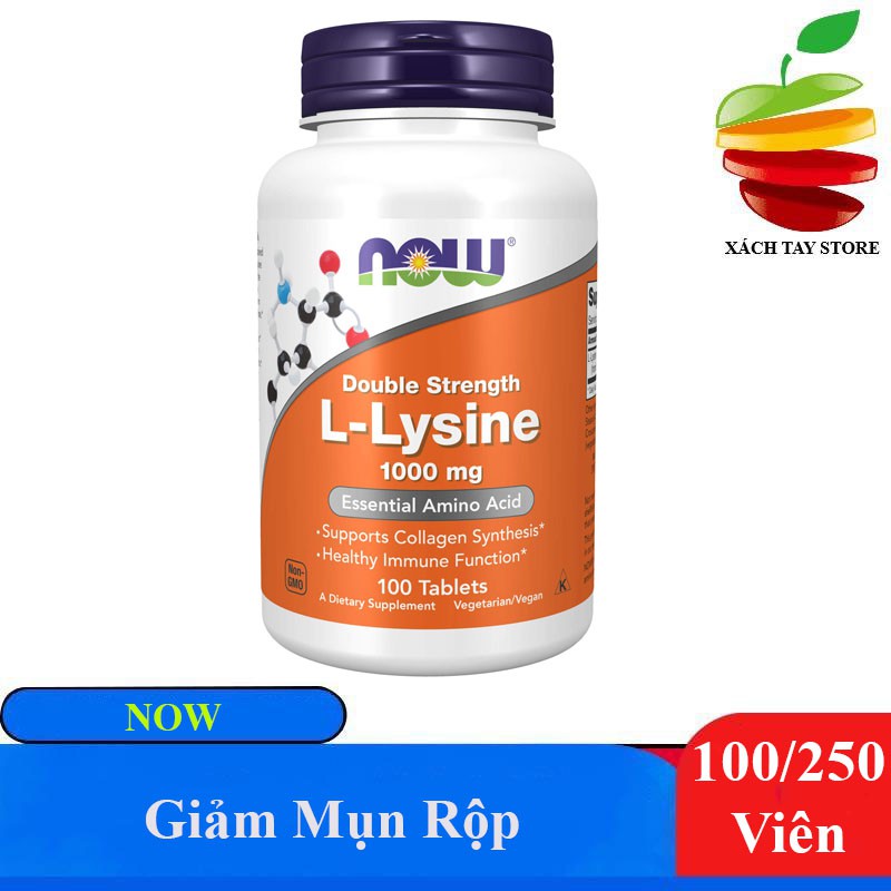 Viên Uống LLysine NOW Giúp Giảm Mụn Rộp ( Herpes simplex1 &quot;HSV1&quot; )