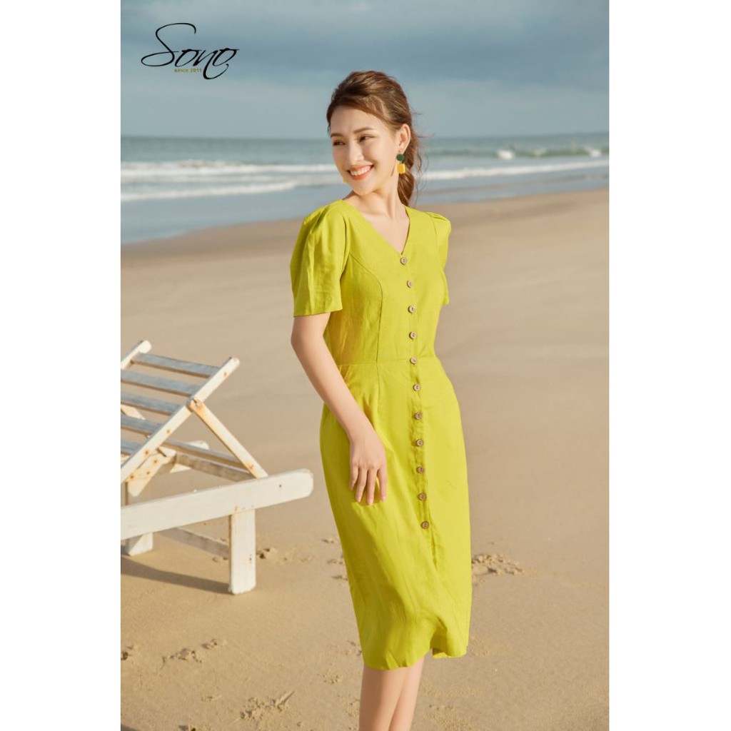 SONO - Đầm Linen Nút Gỗ Hàng Thiết Kế Chất Liệu Được Tuyển Chọn