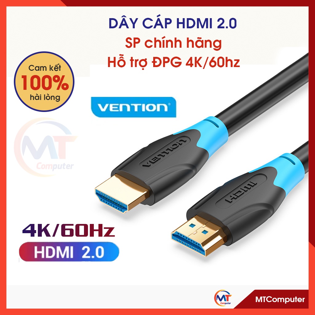 Dây cáp HDMI 2.0 60hz Vention ĐPG 4K 3D 1080P có khả năng CHỐNG NHIỄU dành cho TV, máy chiếu, PS4 Xbox, máy tính