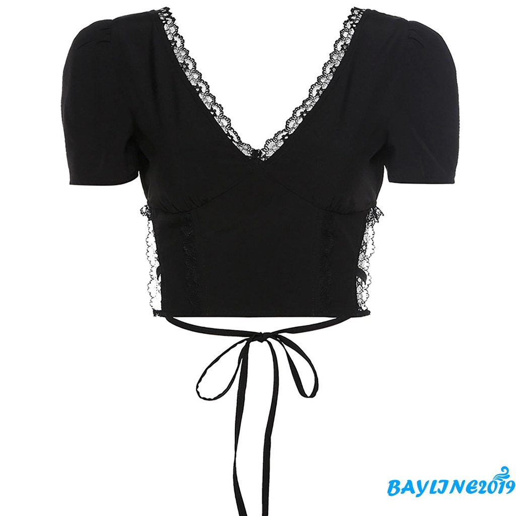 Áo Thun Croptop Cổ chữ V Tay Ngắn Màu Trơn Thời Trang Cho Nữ