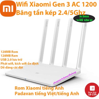 Bộ phát router wifi Xiaomi Gen 3 băng tần kép 5G & 2.4G giao diện tiếng Việt Padavan, rom Openwrt